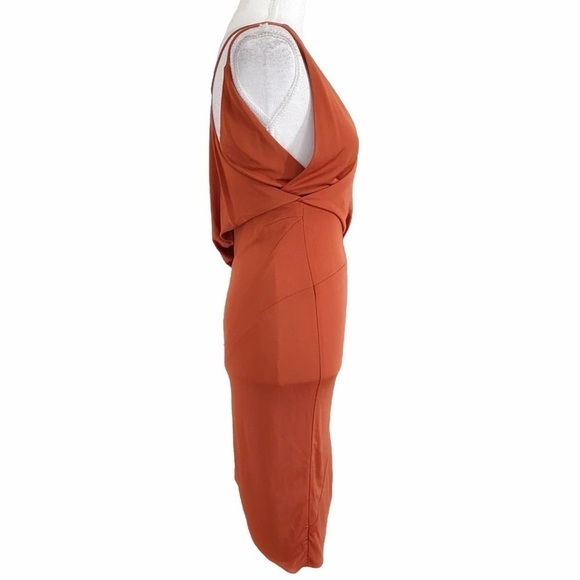 HAUTE HIPPIE ORANGE RUST ASYMMETRICAL DRAPED COCKTAIL DRESS - XS - Picture 2 of 8
